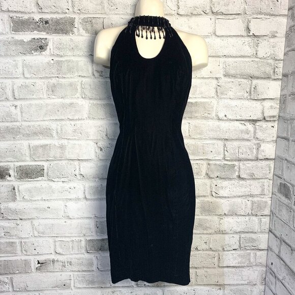 Vintage Dresses & Skirts - Vintage 90s Y2K Velvet Keyhole Choker Collar Bodycon Witchy Dress